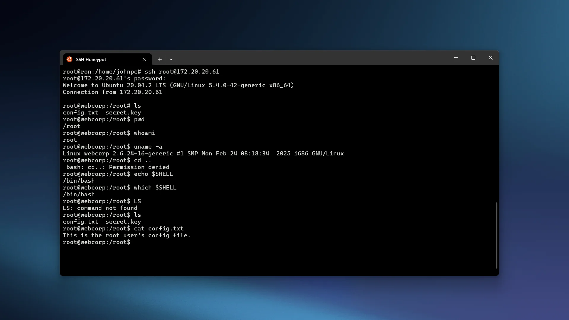 Screenshot of SSH Honeypot